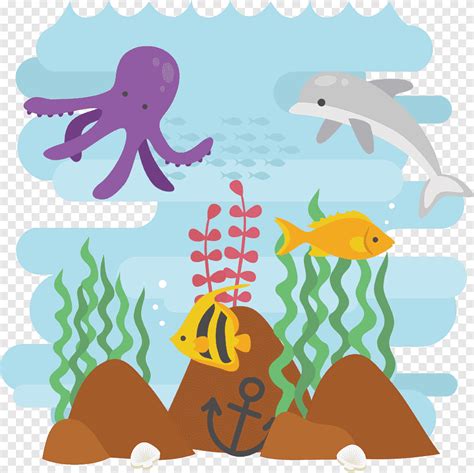 Seabed Seagrass Marine biology Cartoon, Marine illustration design, poster, aquatic png | PNGEgg