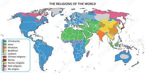 Religions of the world on map. Fully editable vector graphics. Stock ...