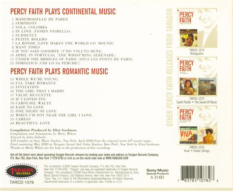 Percy Faith Plays Continental Music / Plays Romantic Music