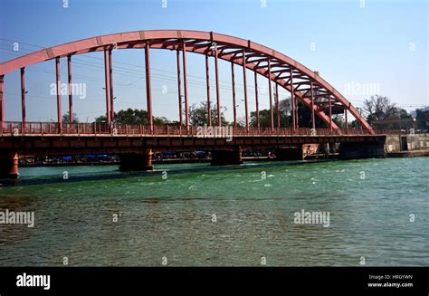 Red Color iron Bridge in Haridwar Stock Photo - Alamy