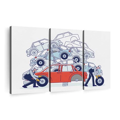 Car Junkyard Cartoon Wall Art | Digital Art