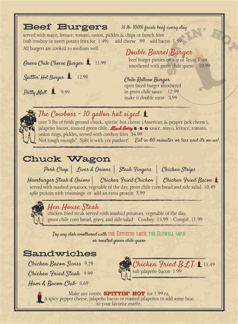 Menu | The Cowboy Cafe