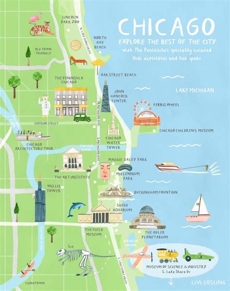 Chicago Illustration. Australian Traveller - Livi Gosling - Map Of Chicago Attractions Printable ...