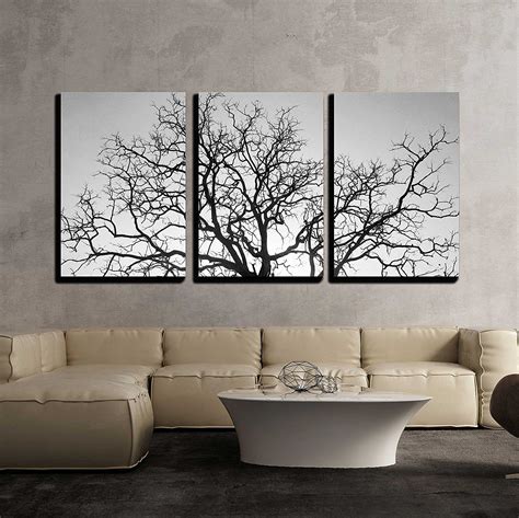 Wall26 3 Piece Canvas Wall Art - Dead Tree Branch, Black and White - Modern Home Decor Stretched ...