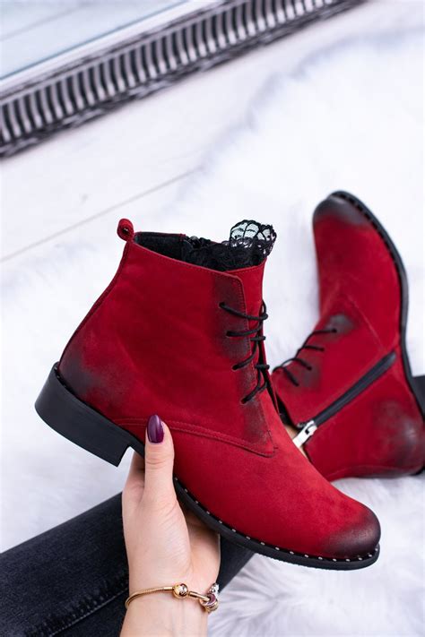 Leather Red Women's Ankle Boots With A Lace Millano | Cheap and ...