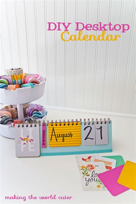 a desk calendar with the words diy desktop calendar next to it and other office supplies