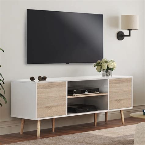 WAMPAT TV Lowboard Fernsehschrank Holz, Skandinavien TV Schrank 135 cm mit Push-to-Open Türen ...