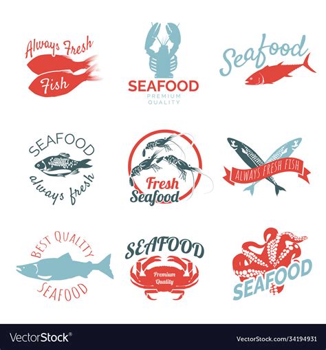 Best quality seafood logo design set Royalty Free Vector