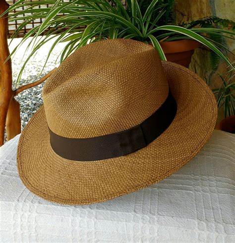 Genuine Ecuadorian Panama Hat Coffee Brown Coloured With Removable Band Ecuador Flag Colour ...