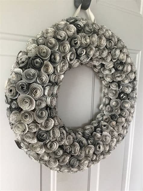 Paper Flower Wreath, Paper Rose Wreath, Paper Wreath, Book Page Flowers, Paper Flowers Wall ...