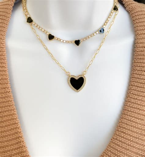 Black Heart Choker Necklace, Black Heart Necklace, Heart Jewelry, Love Choker Necklace, Heart ...