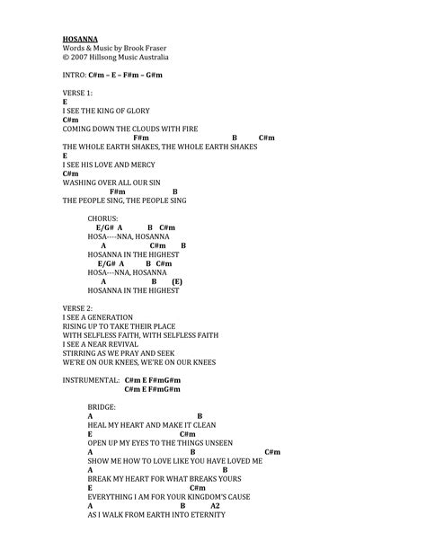 HILLSONG HOSANNA CHORDS PDF