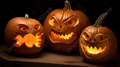 Carved Pumpkins With Teeth And Scary Faces Background, Picture Of Scary ...