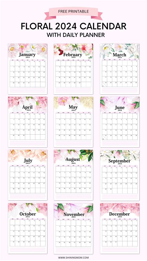 Your Free 2024 Floral Calendar Printable is Here! in 2023 | Free printable calendar, Calendar ...