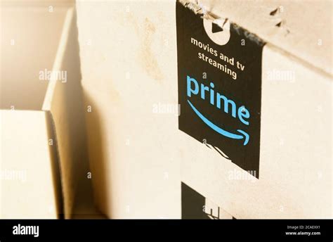 Rome, Italy, August 2020: The Amazon Prime logo printed on the black ...