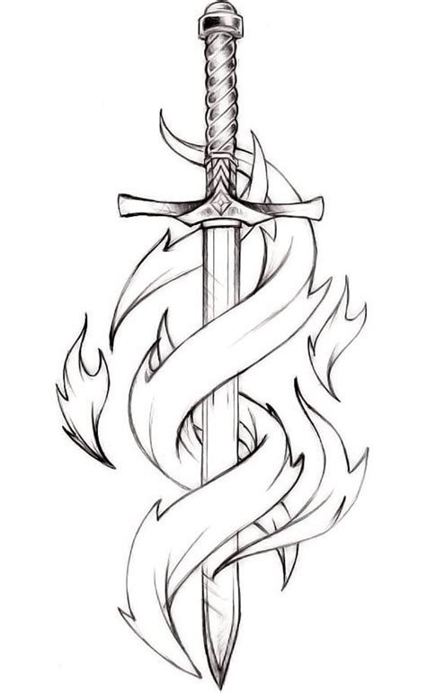 Sword with Flame coloring page - Download, Print or Color Online for Free