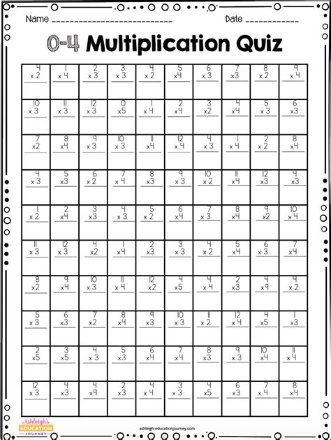 Multiplication Com Test - Free Printable