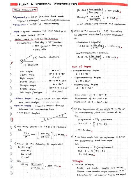 SOLUTION: Plane and spherical trigonometry lecture notes with sample problems - Studypool