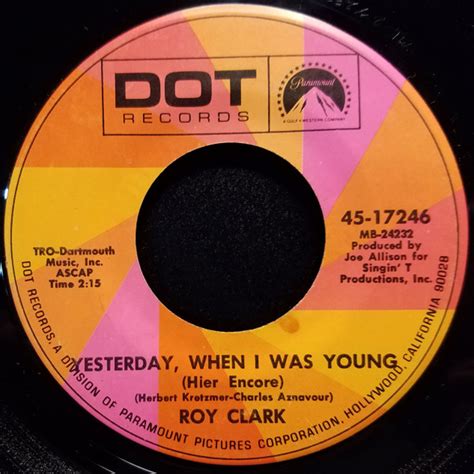 Roy Clark – Yesterday, When I Was Young (Hier Encore) (1969, Vinyl ...