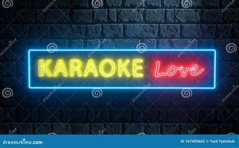 3d Karaoke Love Neon Sign on Brick Wall. Illuminated Banner, Bright Billboard, Glowing Signboard ...