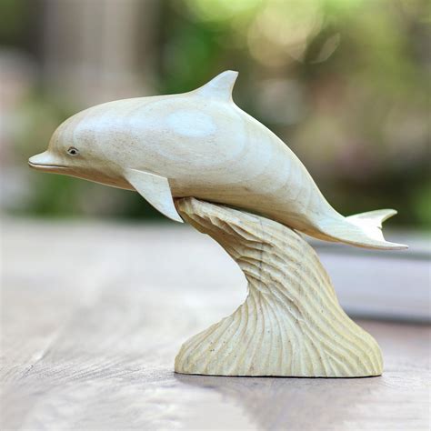 Jumping Dolphin Hand Carved Wood Sculpture - Dolphin Beauty | NOVICA