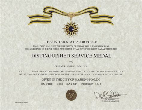 Air Force DSM Medal, Certificate