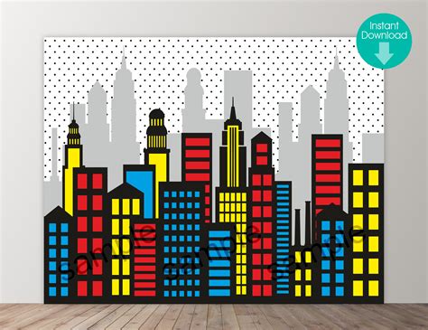 DIGITAL City Skyline Buildings Printable Backdrop Comic | Etsy Australia