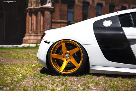 Slammed Audi R8 on Gold Custom Wheels By AG — CARiD.com Gallery