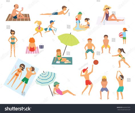 People Relaxing On Beach Cartoon Vector Stock Vector (Royalty Free) 682607695 | Shutterstock