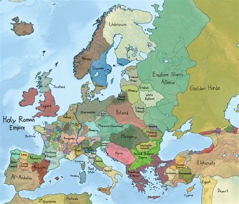 Map of Europe in 1300 AD if West Frankia became the Holy Roman Empire ...