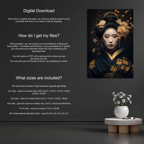 Digital Download Geisha Wall Art Poster Geisha Portrait Print Japanese ...