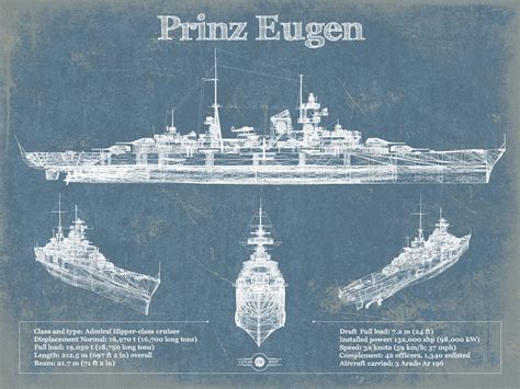 German Cruiser Prinz Eugen Blueprint Original Wall Art