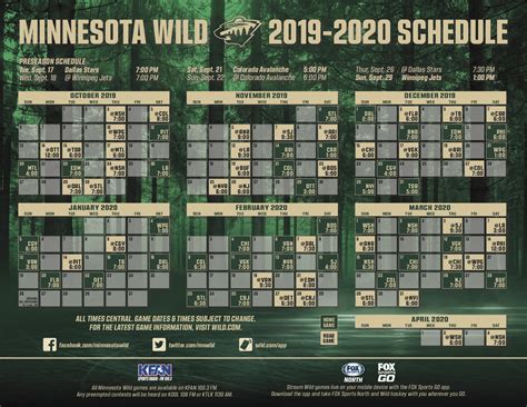 Minnesota Wild Printable Schedule