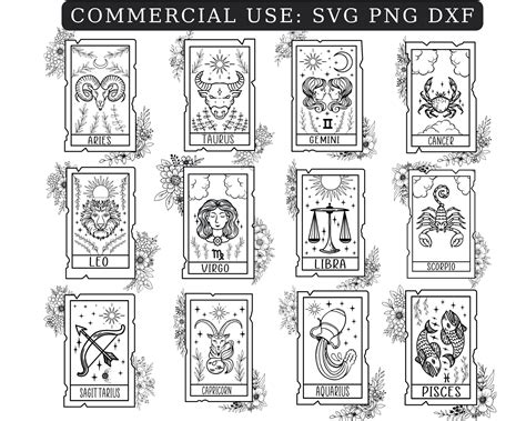 ZODIAC CARDS SVG Tarot Cards Svg Mystical Clipart Zodiac - Etsy