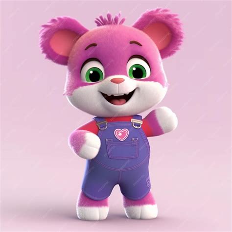 Premium AI Image | A pink teddy bear with a purple heart on its chest.