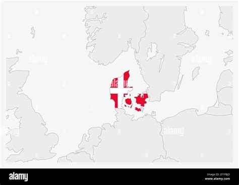 Denmark map highlighted in Denmark flag colors, gray map with neighboring countries Stock Vector ...