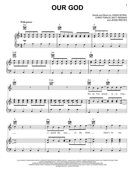 Our God by Chris Tomlin Sheet Music for Piano, Vocal & Guitar Chords ...