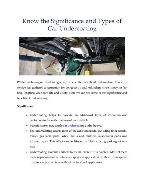 Know the Significance and Types of Car Undercoating