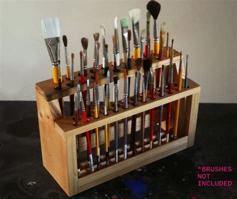 Wooden Paint Brush Holder Paintbrush Stand Made in USA Wood Brush Caddy Artist Brush Rack Brush ...
