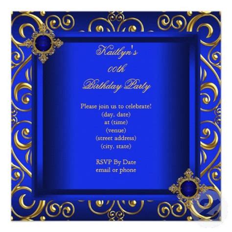 Elegant Birthday Party Royal Blue Damask Gold Invitation | Zazzle ...