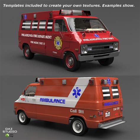 DODGE VAN AMBULANCE OBJ FBX EXTENDED LICENSE | Transportation for Poser and Daz Studio