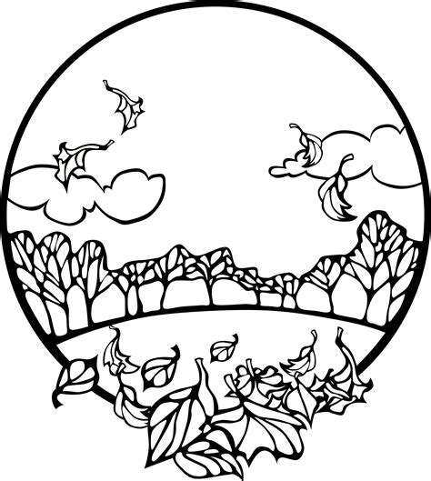 Clipart - Fall Scene Coloring Page