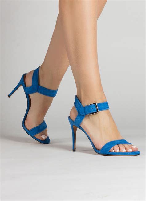 High stiletto heel sandals in royal blue suede . PURA LOPEZ