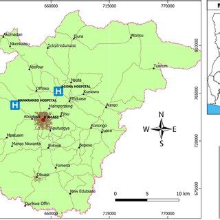 A map showing the location of the study areas in the Ashanti Region of... | Download Scientific ...