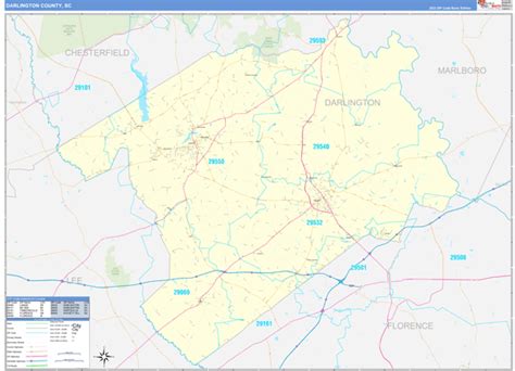 Darlington County, SC Zip Code Wall Map Basic Style by MarketMAPS - MapSales