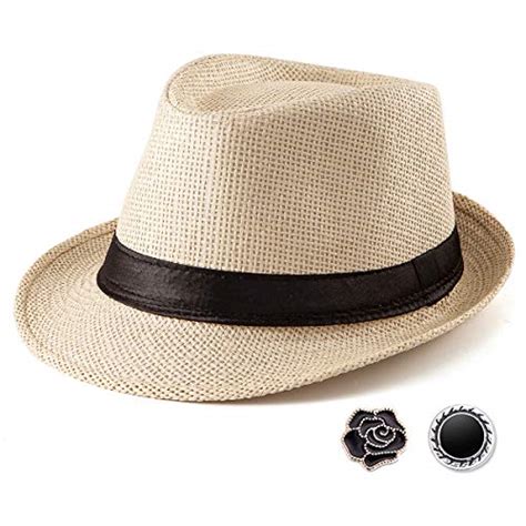 Straw Fedora Hats for Men - Beige Hat for Men Summer Casual Fedora Hat with Band (One Size: 7 1/ ...