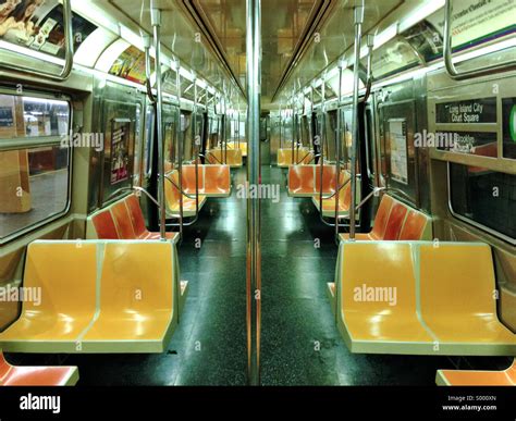 Interior of a New York City MTA G train subway car Stock Photo - Alamy