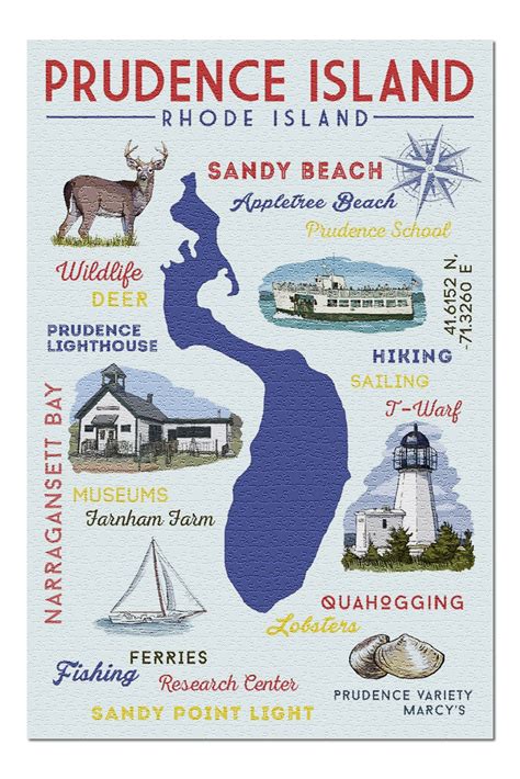 Prudence Island, Rhode Island - Typography and Icons (20x30 Premium ...