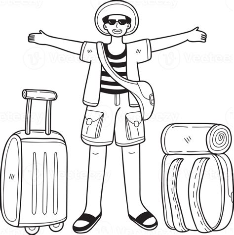 Hand Drawn Male tourist with travel bag illustration in doodle style 20005882 PNG