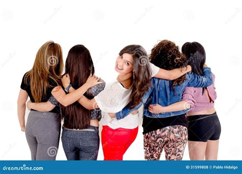 Group Of Women Hugging Over A White Background Stock Photo - Image of ...